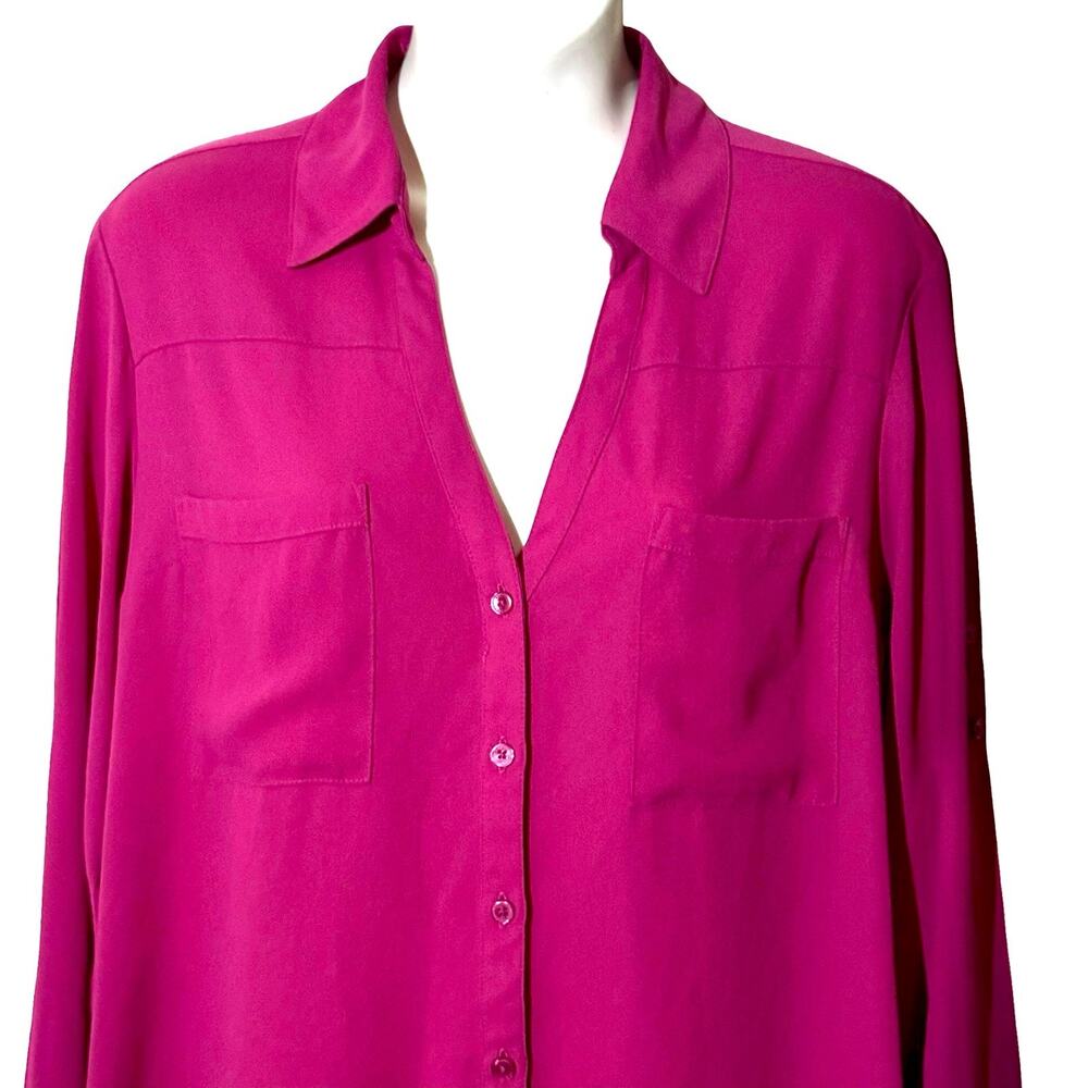 Express The Portofino Shirt Pink Button Up Chiffon Long Sleeve Top V-Neck sz L - Picture 5 of 16